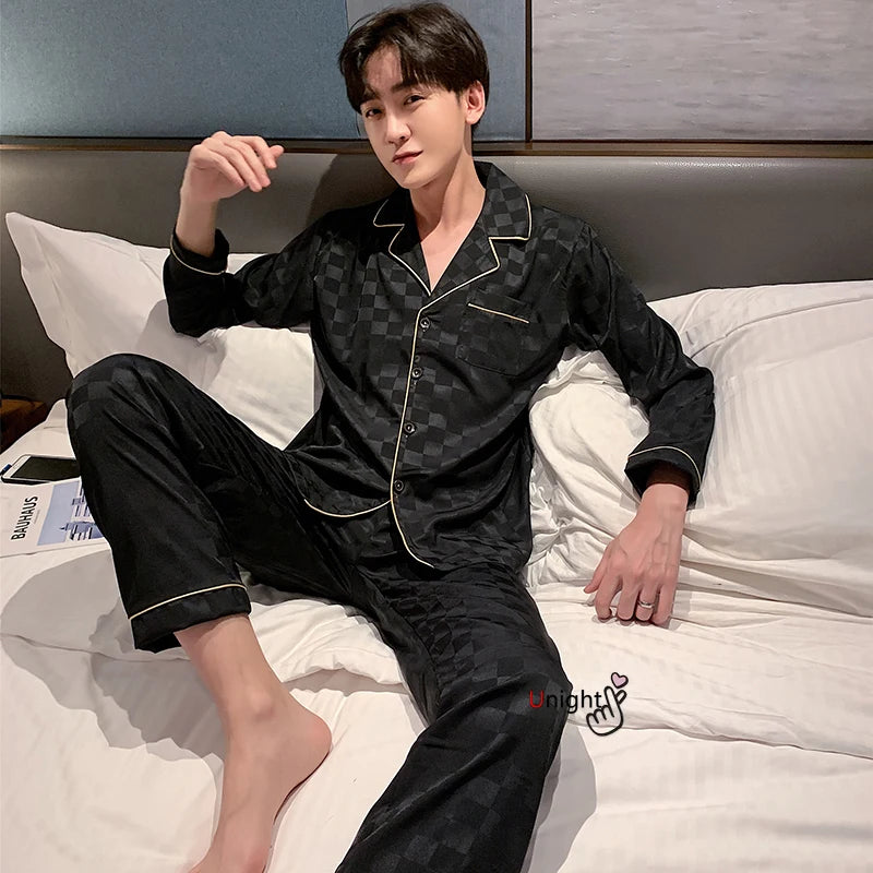 Large Bust 3XL 5XL Satin Luxury Silk Pajamas Set Casual 2 Pcs Night Beautiful Pajama Couple Man Woman Viscose Winter Sleepwear