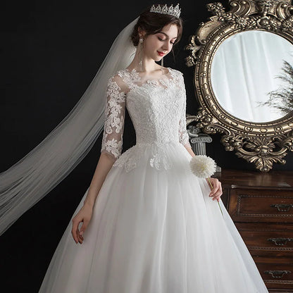 Luxury Wedding Dresses Lace Up Dreamy Half-sleeve Bride Plus Size Wedding Dress