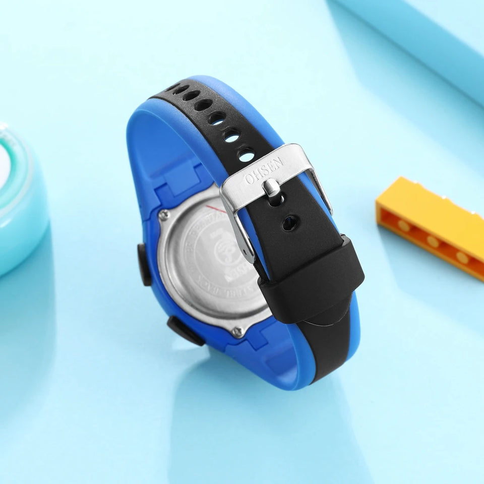 Waterproof Blue Silicone Electronic Wristwatch Stopwatch Children Digital Watch
