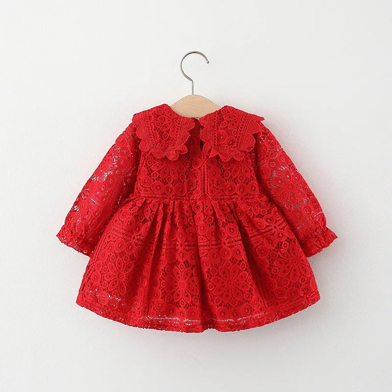 Girl Clothes Korean Fashion Doll Collar Long Sleeve Lace Baby 1st Birthday Dresses Princess