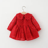 Girl Clothes Korean Fashion Doll Collar Long Sleeve Lace Baby 1st Birthday Dresses Princess