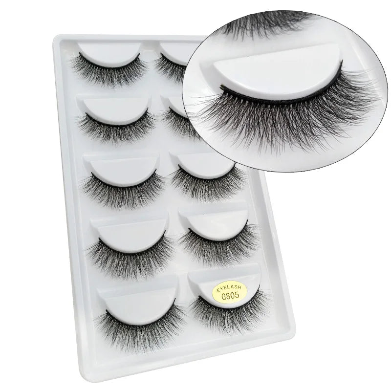 5 pairs 100% Real Fake Mink Eyelashes 3D Natural False Eyelashes 3d Mink Lashes Soft Eyelash Extension Makeup Kit Cilios G806
