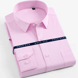 Men's Long Sleeve Classic Solid Basic Dress Shirts Patch Chest Pocket Regular-fit Male Formal Business Work Office White Shirt