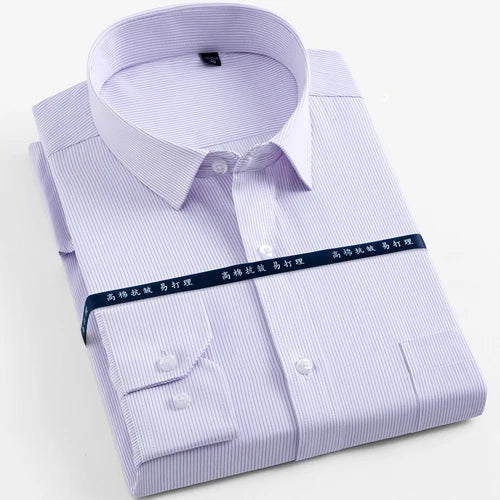 Men's Long Sleeve Classic Solid Basic Dress Shirts Patch Chest Pocket Regular-fit Male Formal Business Work Office White Shirt