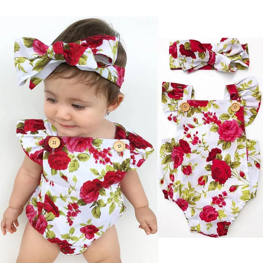 2pcs Baby Girls Clothes Jumpsuit Romper Headband 0-24M Age Infant