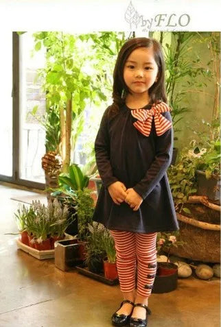 Children's Clothing Sets Pink Long-sleeved Sweater + Bow Denim Wide-leg Pants 2pcs Girls