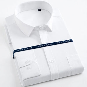 Men's Long Sleeve Classic Solid Basic Dress Shirts Patch Chest Pocket Regular-fit Male Formal Business Work Office White Shirt