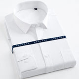 Men's Long Sleeve Classic Solid Basic Dress Shirts Patch Chest Pocket Regular-fit Male Formal Business Work Office White Shirt