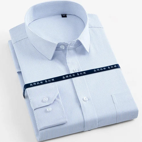 Men's Long Sleeve Classic Solid Basic Dress Shirts Patch Chest Pocket Regular-fit Male Formal Business Work Office White Shirt