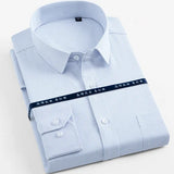 Men's Long Sleeve Classic Solid Basic Dress Shirts Patch Chest Pocket Regular-fit Male Formal Business Work Office White Shirt