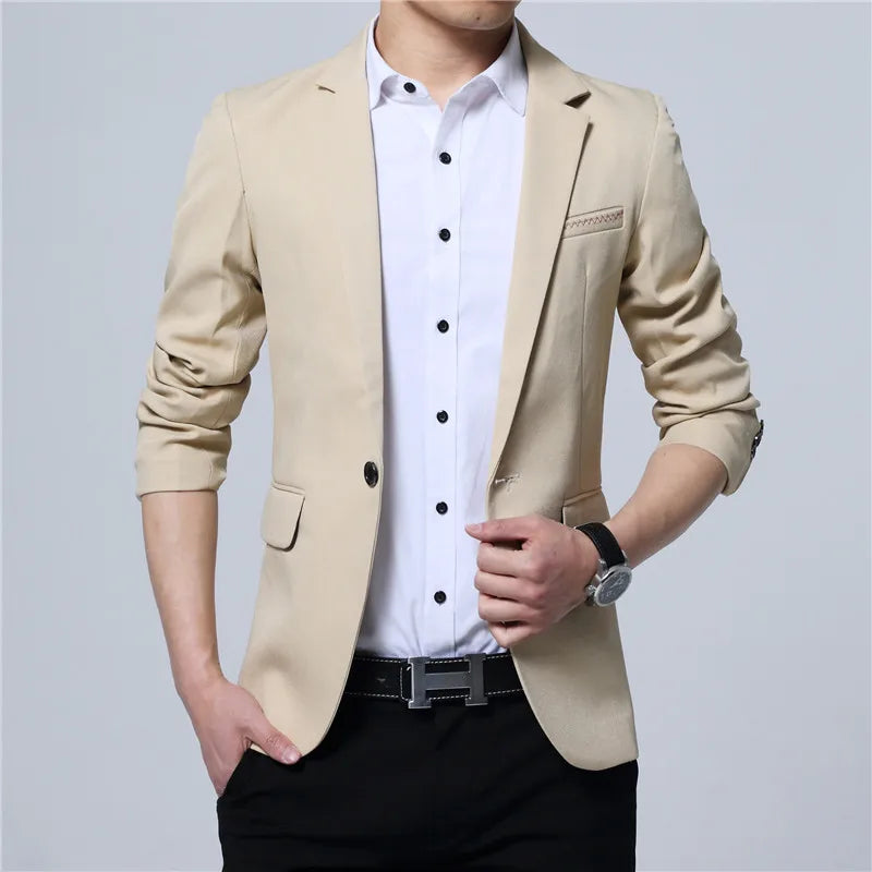 New Fashion Winter  Autumn Casual Men Blazer Cotton Slim England Suit Blaser
