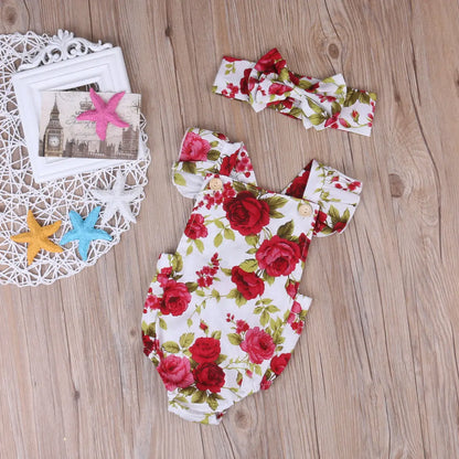 2pcs Baby Girls Clothes Jumpsuit Romper Headband 0-24M Age Infant