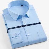 Men's Long Sleeve Classic Solid Basic Dress Shirts Patch Chest Pocket Regular-fit Male Formal Business Work Office White Shirt