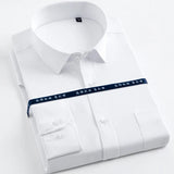 Men's Long Sleeve Classic Solid Basic Dress Shirts Patch Chest Pocket Regular-fit Male Formal Business Work Office White Shirt
