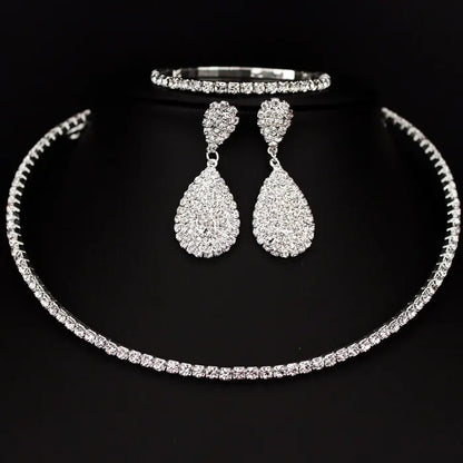 Hot Selling Bride Classic Rhinestone Crystal Choker Necklace Earrings and Bracelet Wedding Jewelry