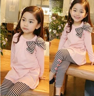 Children's Clothing Sets Pink Long-sleeved Sweater + Bow Denim Wide-leg Pants 2pcs Girls