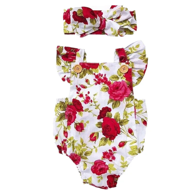 2pcs Baby Girls Clothes Jumpsuit Romper Headband 0-24M Age Infant