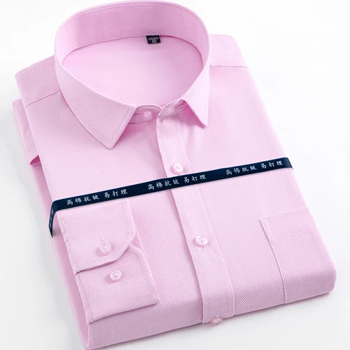 Men's Long Sleeve Classic Solid Basic Dress Shirts Patch Chest Pocket Regular-fit Male Formal Business Work Office White Shirt