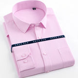 Men's Long Sleeve Classic Solid Basic Dress Shirts Patch Chest Pocket Regular-fit Male Formal Business Work Office White Shirt