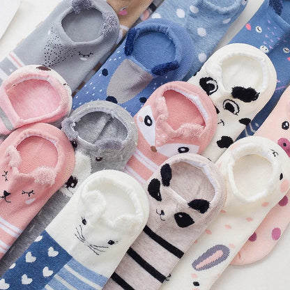 5 pairs women cotton socks stereoscopic Cute Animal Female Kawaii Cat With Dog Summer Short Socks Women Casual Soft Funny Socks