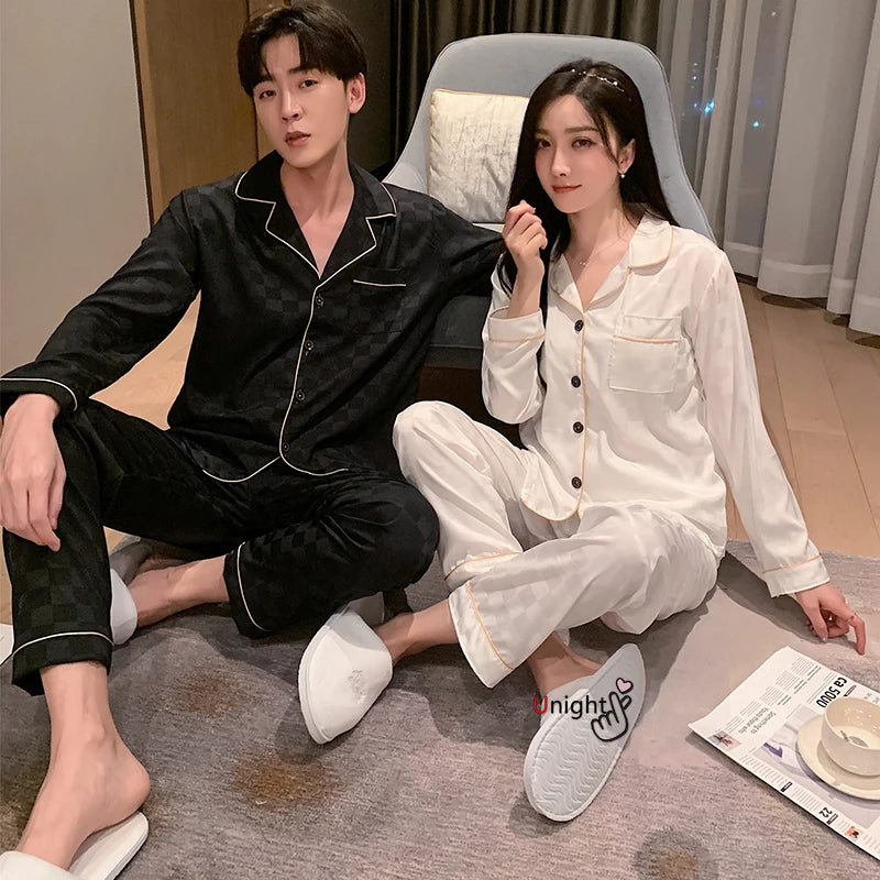 Large Bust 3XL 5XL Satin Luxury Silk Pajamas Set Casual 2 Pcs Night Beautiful Pajama Couple Man Woman Viscose Winter Sleepwear