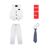 Children Formal White Dress Suit Set Flower Boys Wedding Party Performance Costume Kids Blazer Vest Pants Shirt Tie Clothes