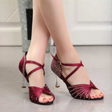 Latin dance shoes gold heel adult ladies satin diamond sneakers