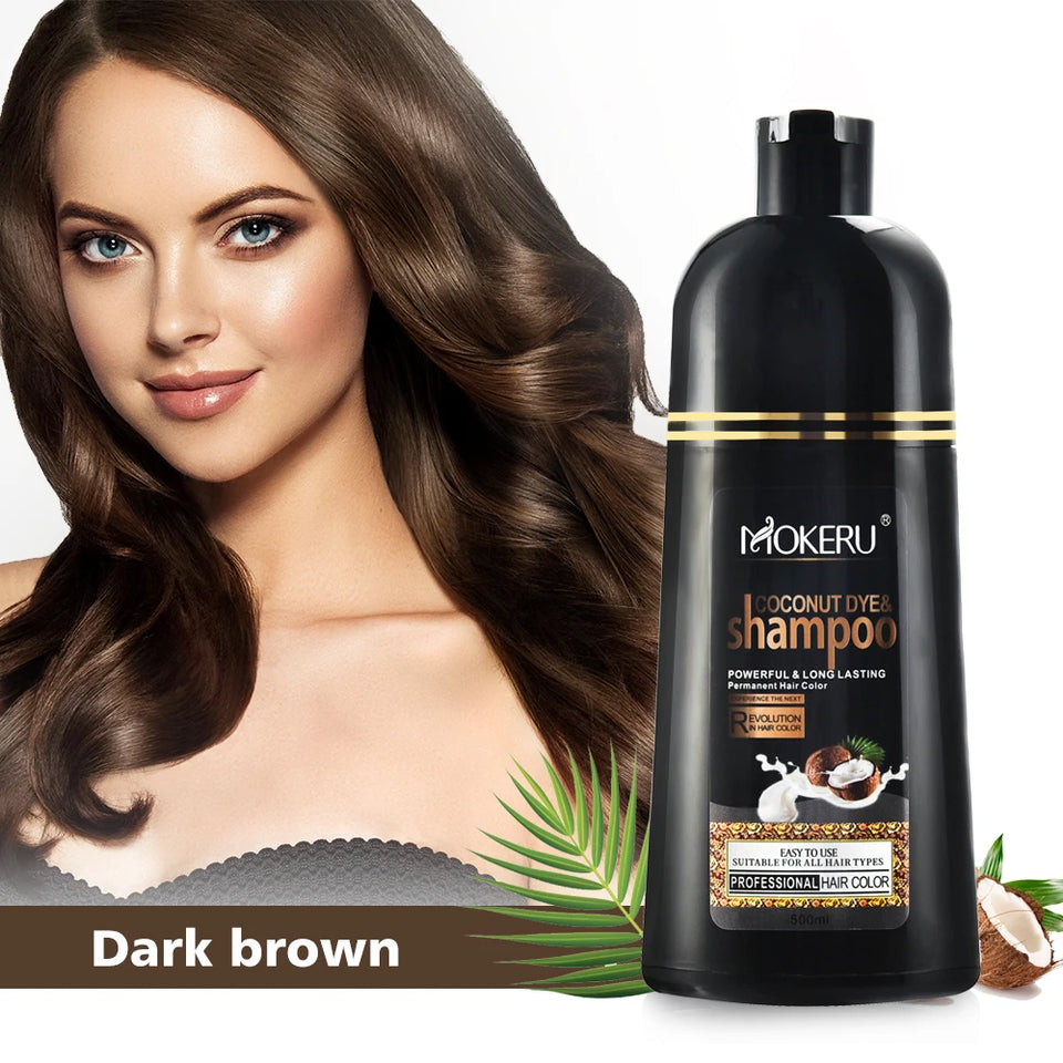 500ml Coconut Dye Shampoo Oil Essence Hair Color Shampoo Instant Hair Dye Shampoo Covering Gray Hair Permanent Moisturizing Hair