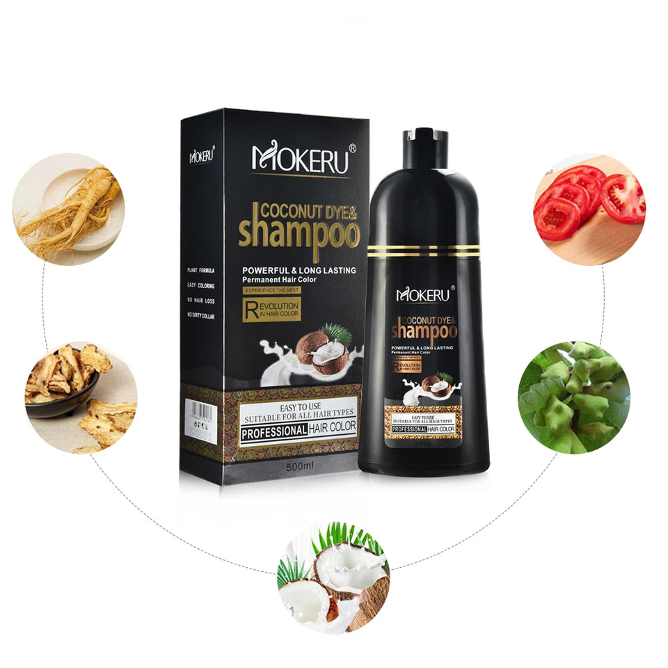 500ml Coconut Dye Shampoo Oil Essence Hair Color Shampoo Instant Hair Dye Shampoo Covering Gray Hair Permanent Moisturizing Hair