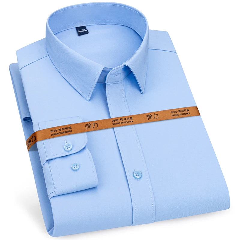 Men's Long Sleeve Solid Stretch Easy Care Shirt Formal Business