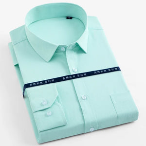 Men's Long Sleeve Classic Solid Basic Dress Shirts Patch Chest Pocket Regular-fit Male Formal Business Work Office White Shirt