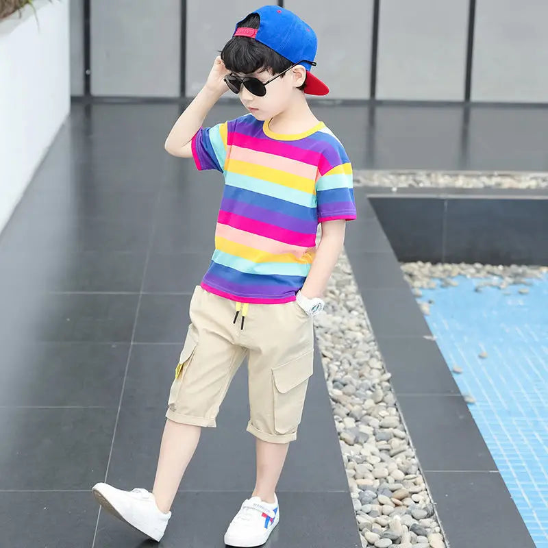 New Summer Boys Clothing Sets Children T-shirt Short Sleeve +Pants Set Two Pieces