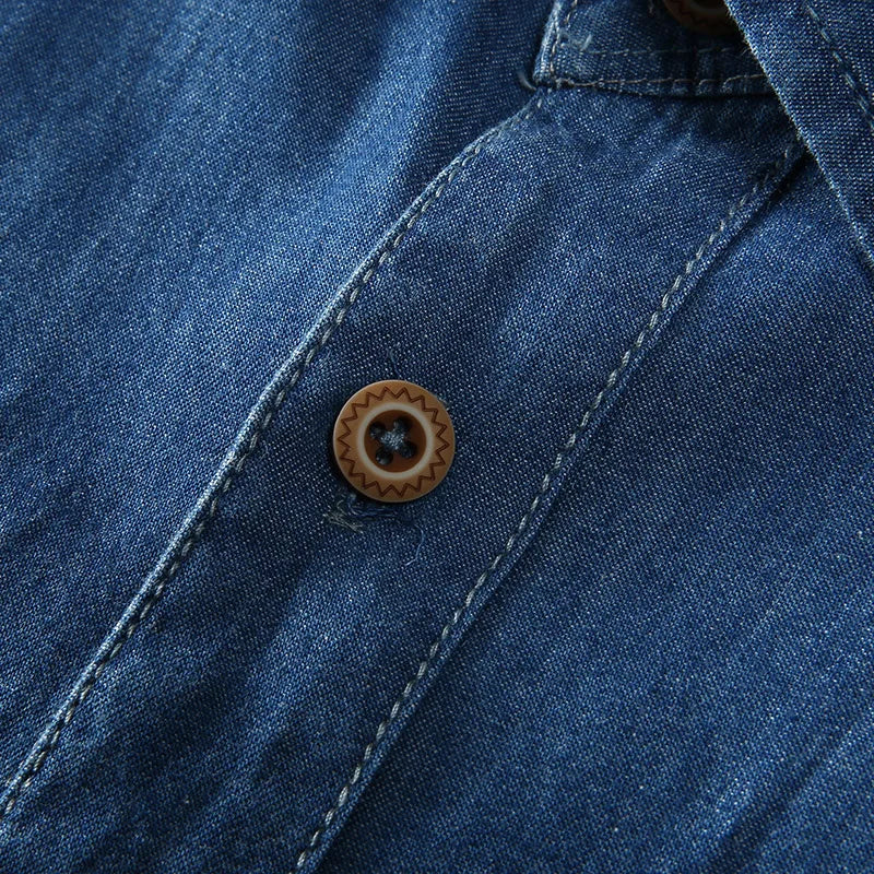 Men's Blue Denim Shirts Short Sleeve Jean Shirts New Summer High Quality