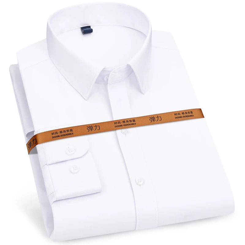 Men's Long Sleeve Solid Stretch Easy Care Shirt Formal Business