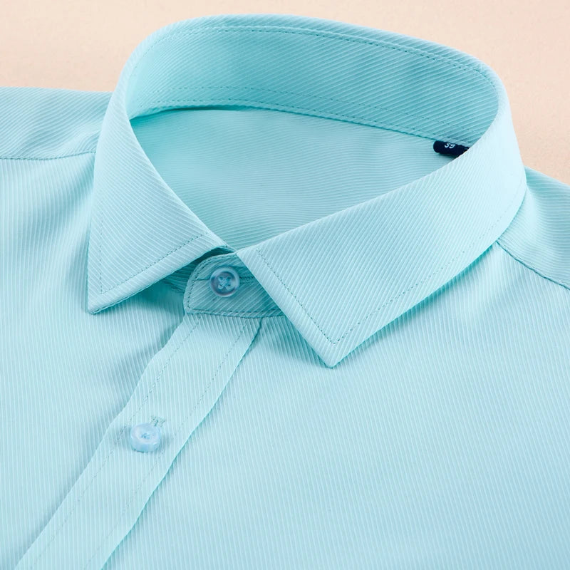 Men's Long Sleeve Classic Solid Basic Dress Shirts Patch Chest Pocket Regular-fit Male Formal Business Work Office White Shirt