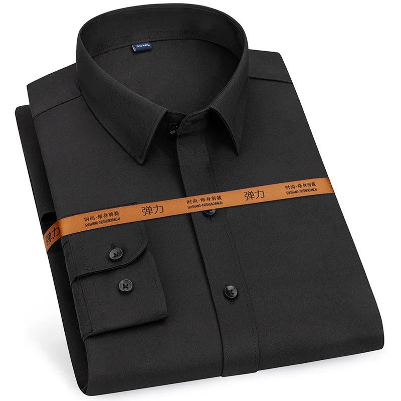 Men's Long Sleeve Solid Stretch Easy Care Shirt Formal Business