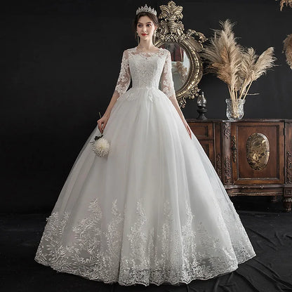 Luxury Wedding Dresses Lace Up Dreamy Half-sleeve Bride Plus Size Wedding Dress