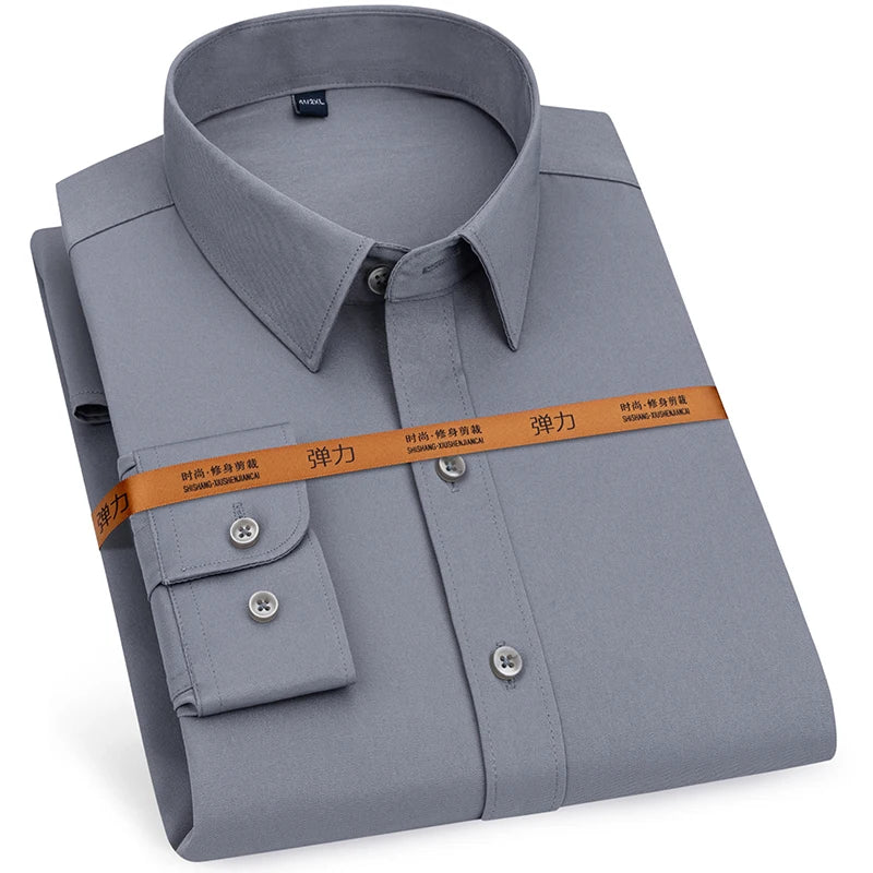 Men's Long Sleeve Solid Stretch Easy Care Shirt Formal Business