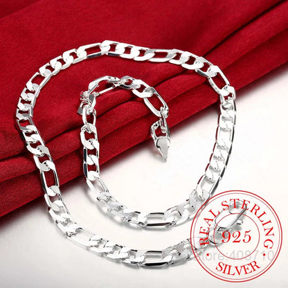 925 Sterling Silver 6mm/8mm Chain Sideways Necklace Man Woman Senior Luxury Jewelry Statement Necklace