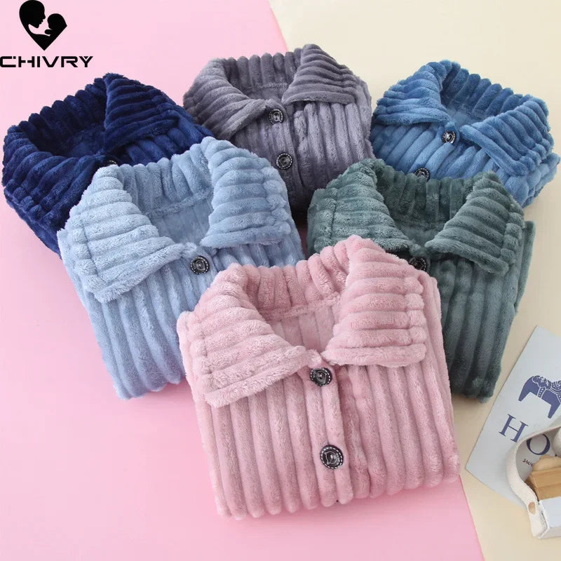 Kids Boys Girls Autumn Winter Thick Warm Soft Flannel Pajama Sets