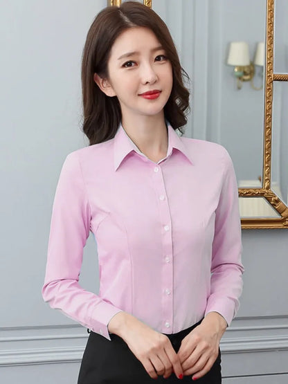 Female Long-sleeve Professional Shirt Formal Dress Large Size Work Clothes OL Button Womens Tops