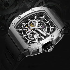 BRUBOSES-Men's Mechanical Watch with Sapphire Crystal, 316L Stainless Steel Case, Tonneau Watch, Casual Fashion