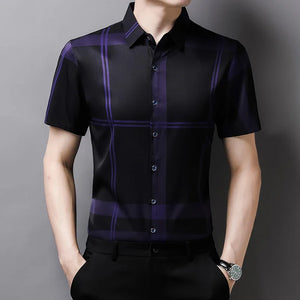 New Men's Business Casual Short Sleeved Shirt No Iron and Wrinkle Resistant Top