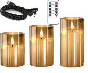 Set of 3 Rechargeable Electric Flameless Pillar Candle
