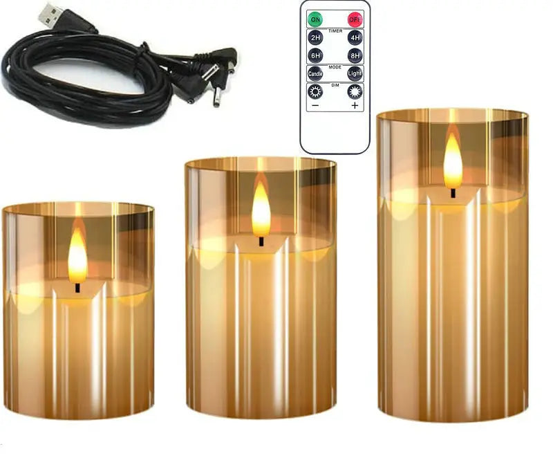 Set of 3 Rechargeable Electric Flameless Pillar Candle