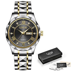 LIGE Luxury Quartz Men Watch Waterproof Luminous Date Week Man Watch Stainless Steel Business Wristwatches Male Clock Reloj+Box