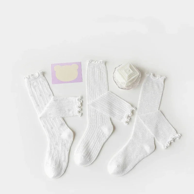 Korean Baby Children Girl Cute Socks Kids White Color Mesh Breathable School Uniform Stockings