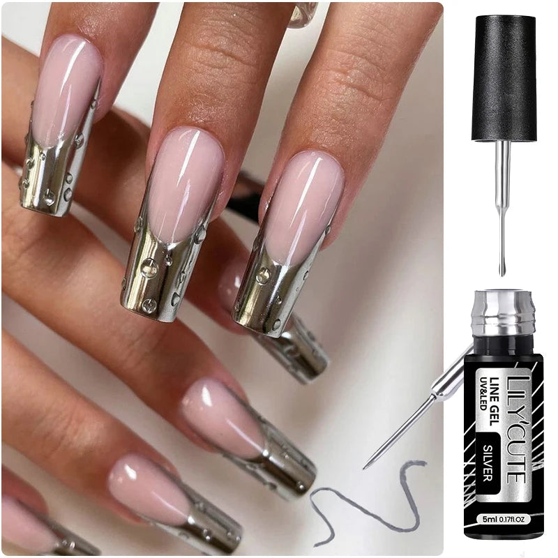 Gold Metallic Liner Painting Gel Nail Polish Chrome Silver Super Bright Mirror Effect