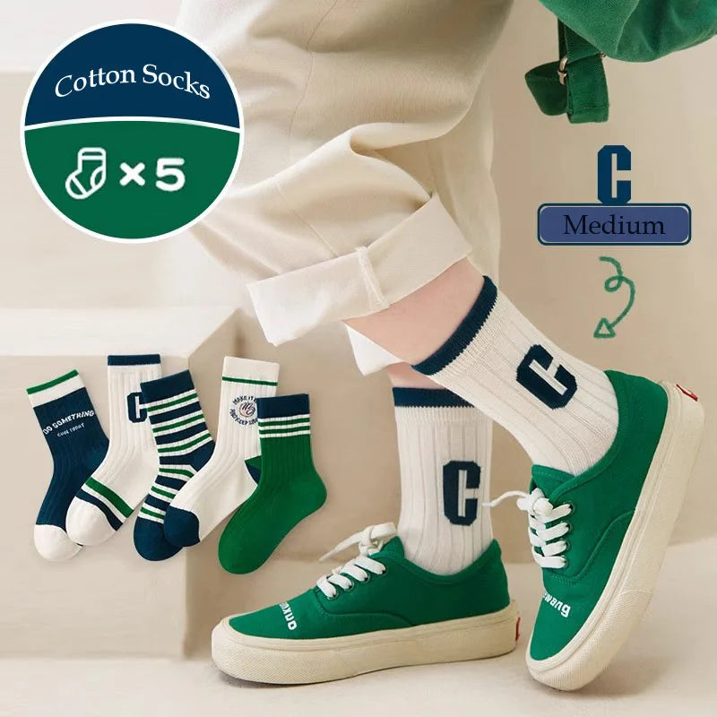 5 Pairs Children's Socks Boys Autumn Cotton Socks