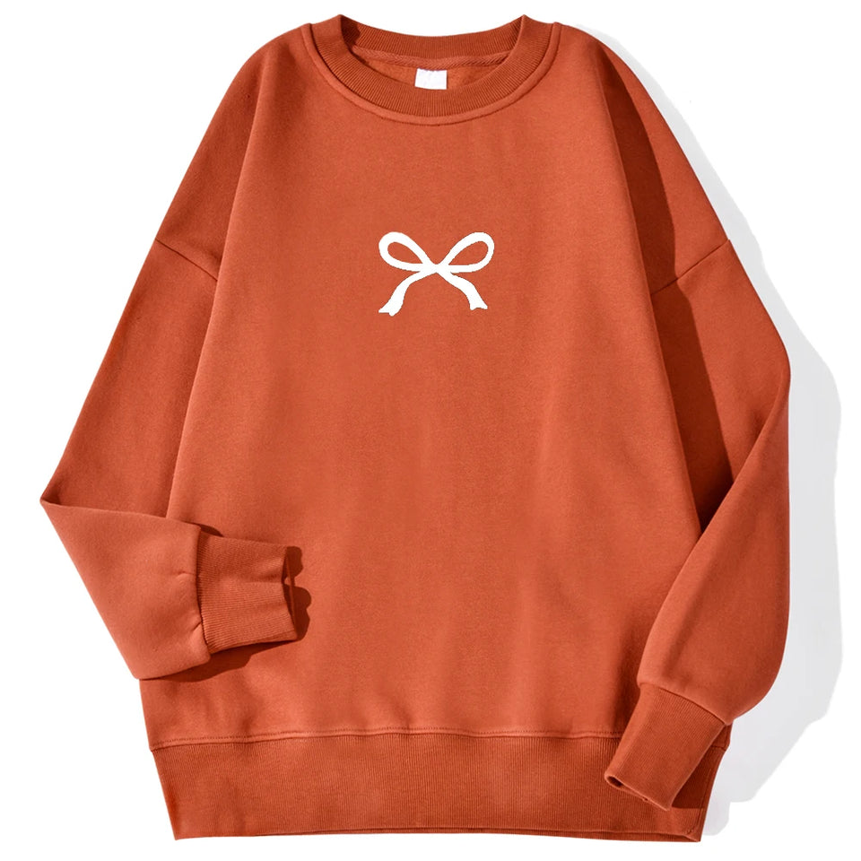 Casual Women's Sweatshirts Kawaii Bow Graphic Prints Pullover Comfortable Warm